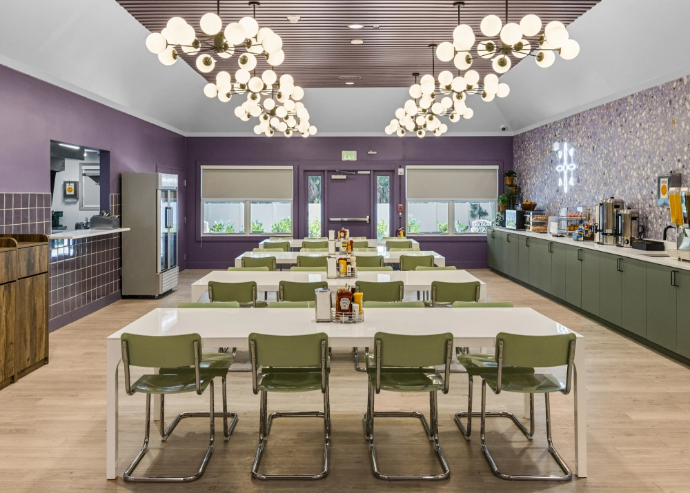 Communal dining room where residents share meals